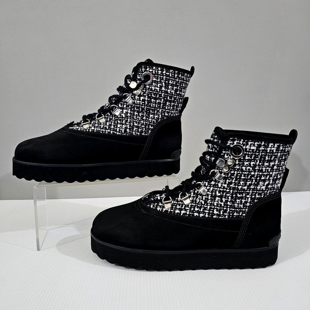Larroude Vail Hiking Boot Water Resistant Shoe Black Grey Tweed Nubuck 7.5 - Picture 2 of 13